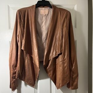 Gibson‎ Latimer Brown Open Front Handkerchief Hem Moto Grunge Jacket